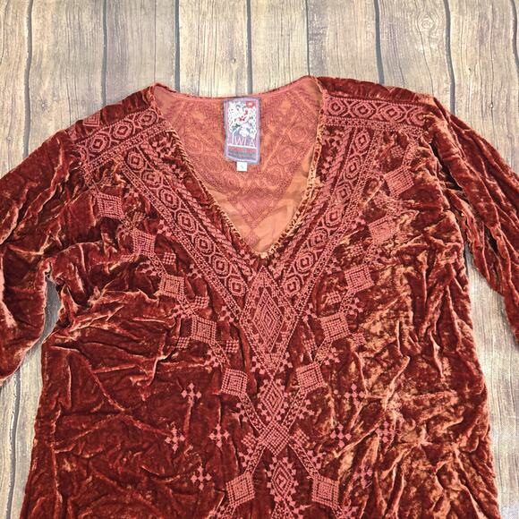 Johnny Was Tunic Womens S Rust Shobah Velvet 3/4 Sleeve Embroidery Boho - Picture 5 of 9